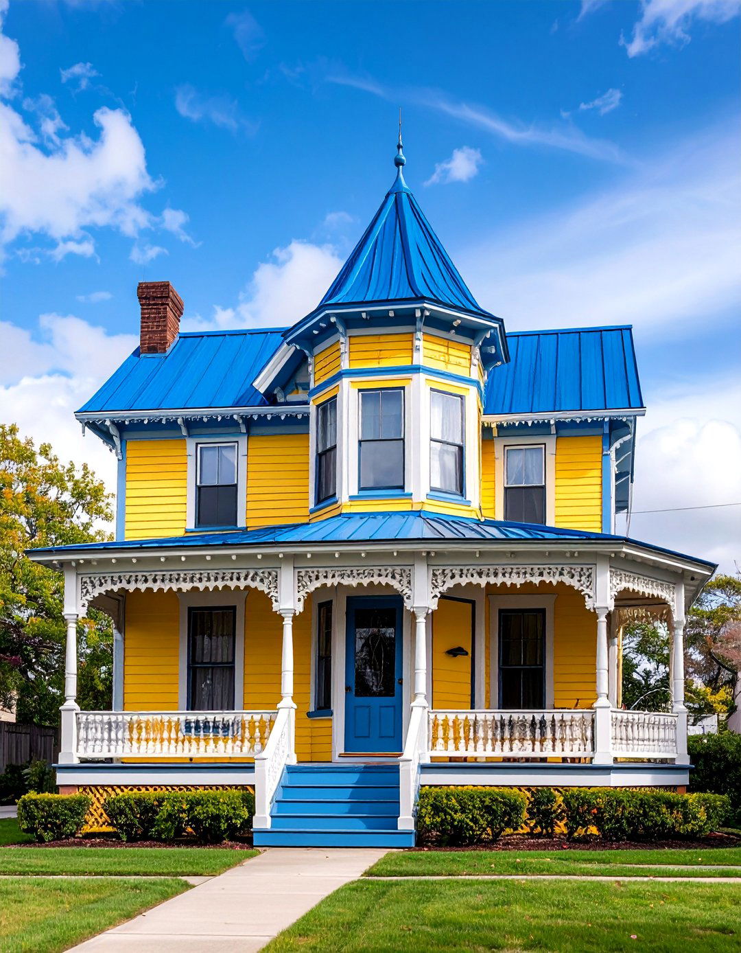 Victorian Blue Metal Roof House with Ornate Trim Details - 25 houses with blue metal roofs