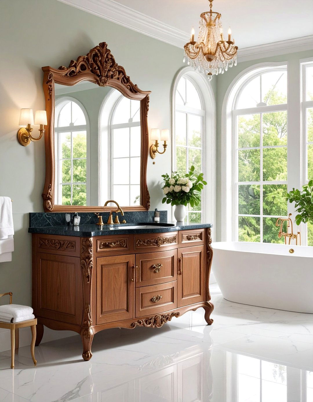 Victorian Carved Cherry Wood Bathroom Vanity - 25 Wood Bathroom Vanity Ideas