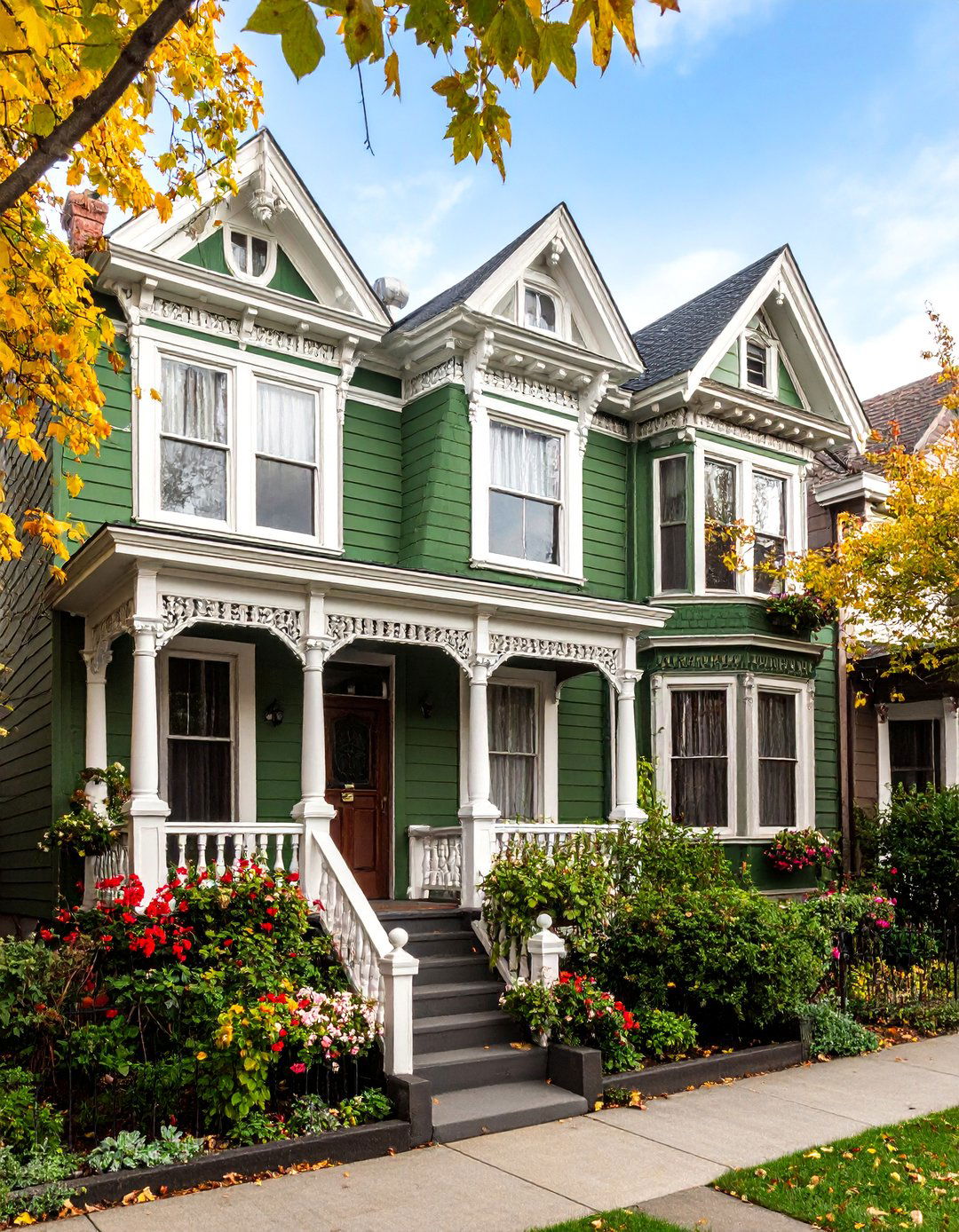 Victorian Classic with Ornate Detailing - 25 Dark Olive Green House Designs