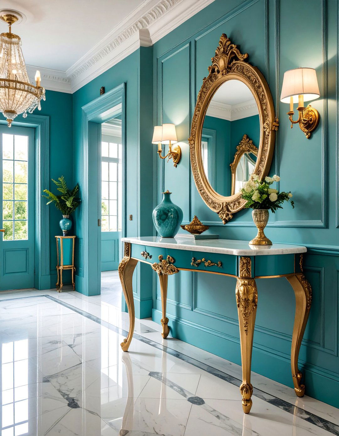 Victorian Console Table Hallway with Marble and Brass Accents - 25 Victorian Hallway Ideas
