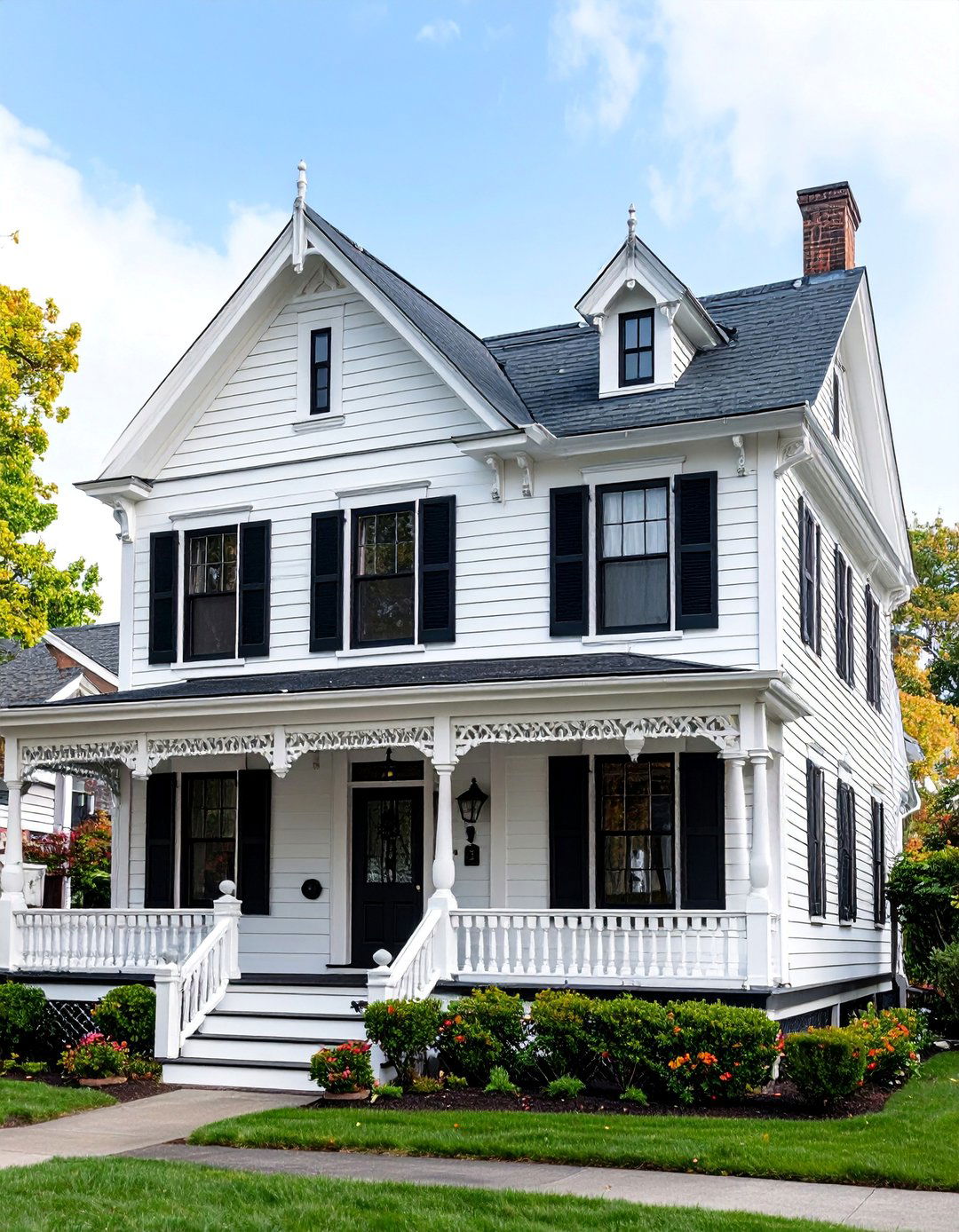 Victorian Cottage with Black Gingerbread Trim - 25 single story white house black trim