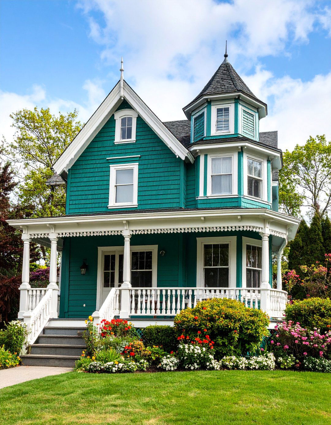 Victorian Cottage with Deep Emerald Shingles - 25 Dark Green Exterior Ideas