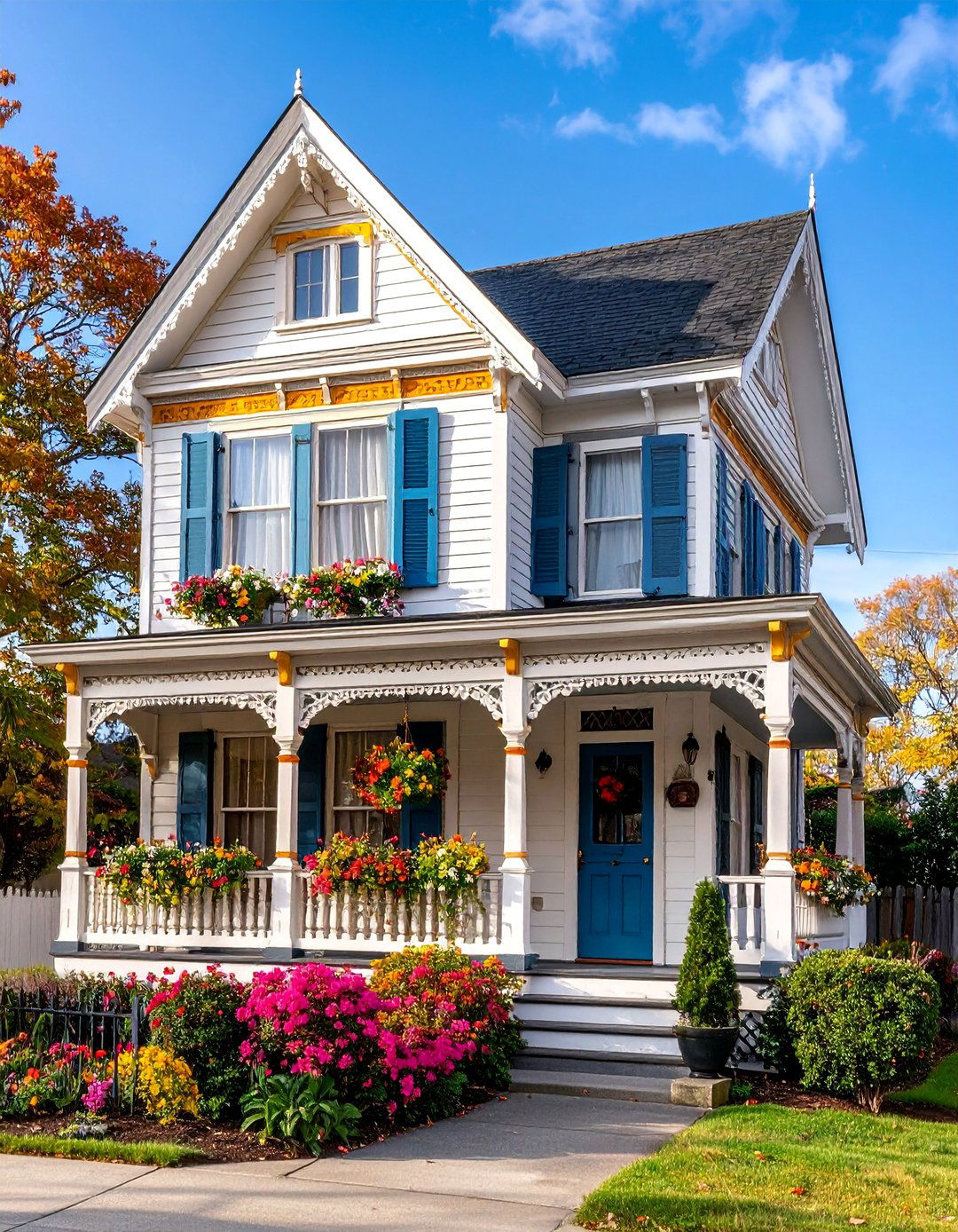Victorian Cottage with White Gingerbread Trim - 25 White Siding House Designs