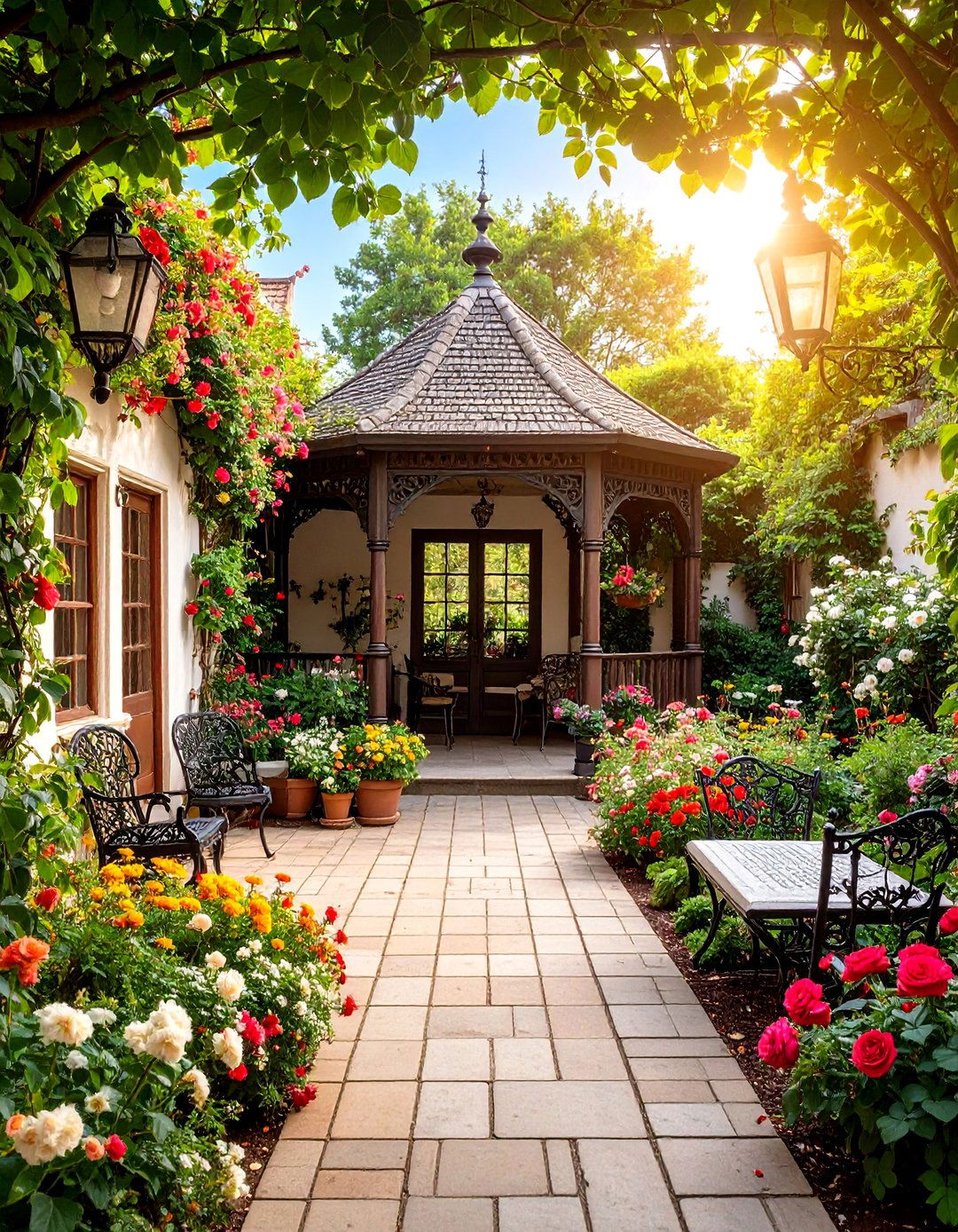 Victorian Courtyard Garden with Ornate Ironwork - 25 Courtyard Ideas