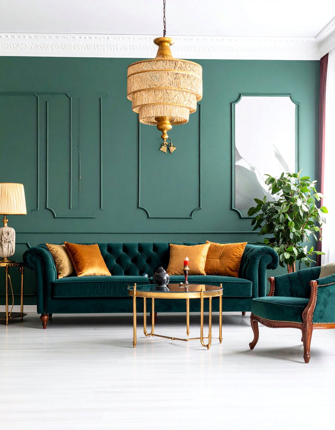 Victorian Dark Green Living Room with Botanical Print Gallery Wall - 25 Victorian Dark Green Living Room Ideas