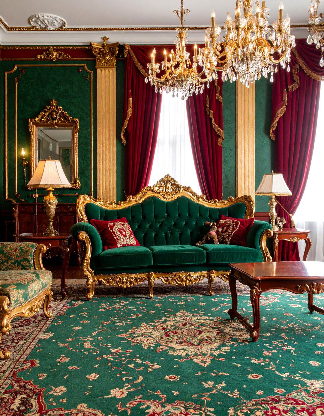 Victorian Dark Green Living Room with Paisley Pattern Textiles - 25 Victorian Dark Green Living Room Ideas