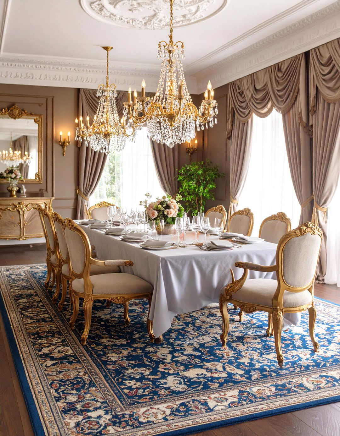 Victorian Dining Room with Ornate Oriental Carpet - 25 Carpeted Dining Room Ideas