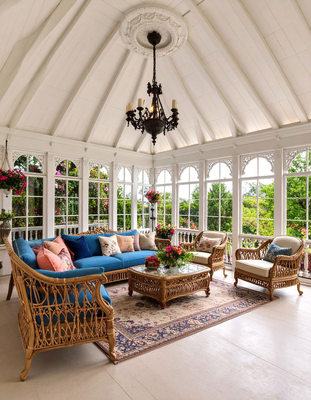 Victorian Eave Sunroom with Ornate Deck Railings - 25 Sunroom and Deck Combo Ideas