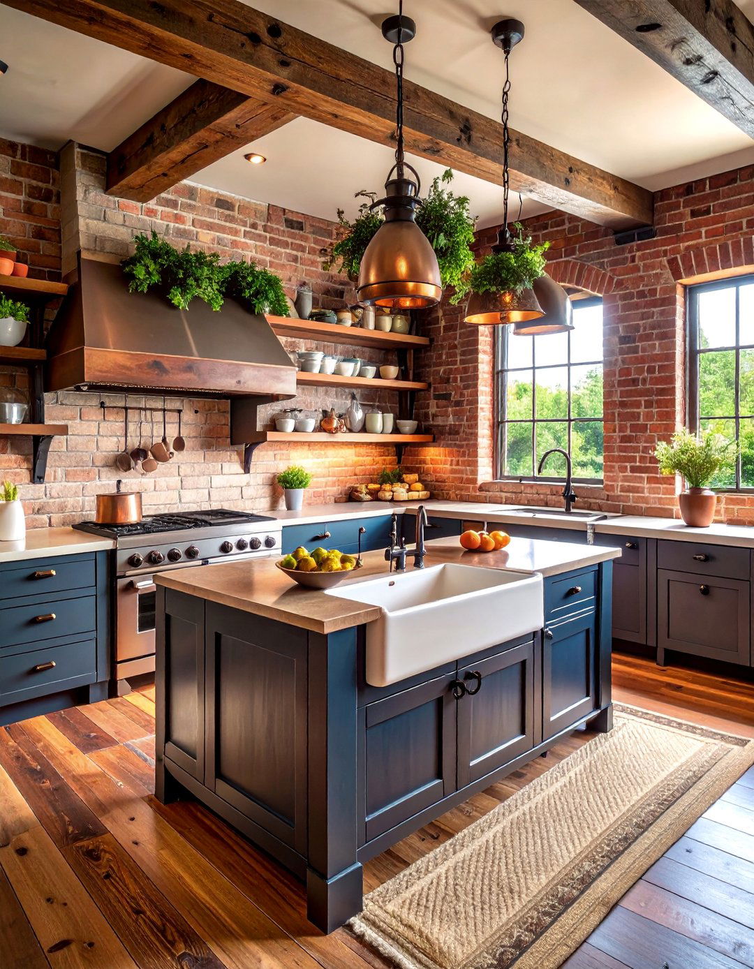 Victorian Farmhouse Kitchen with Exposed Brick - 25 Victorian Kitchen Ideas