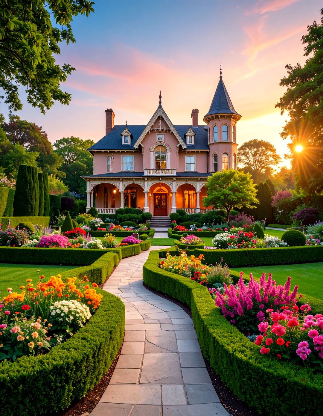 Victorian Formal Garden with Symmetrical Design - 25 Front Yard Landscaping Ideas