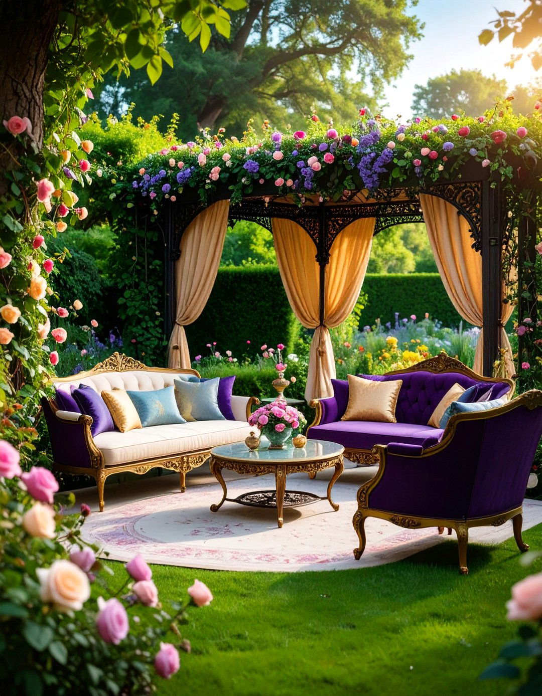 Victorian Garden Outdoor Living Room with Ornamental Features - 25 Outdoor Living Room Ideas