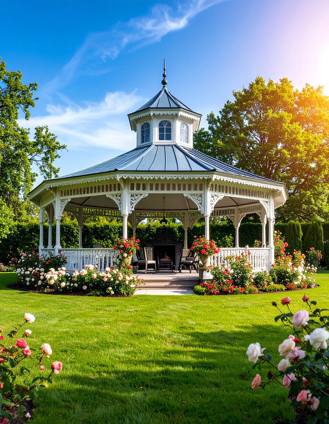 Victorian Garden Pavilion with Ornate Fireplace - 25 Backyard Pavilion With Fireplace