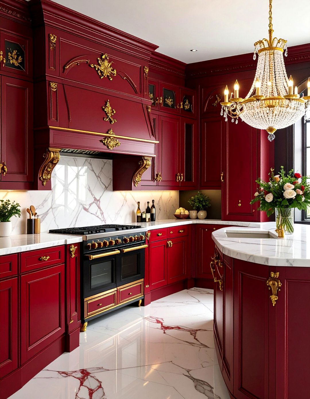 Victorian Gothic Kitchen with Rich Burgundy Accents - 25 Gothic Kitchen Ideas