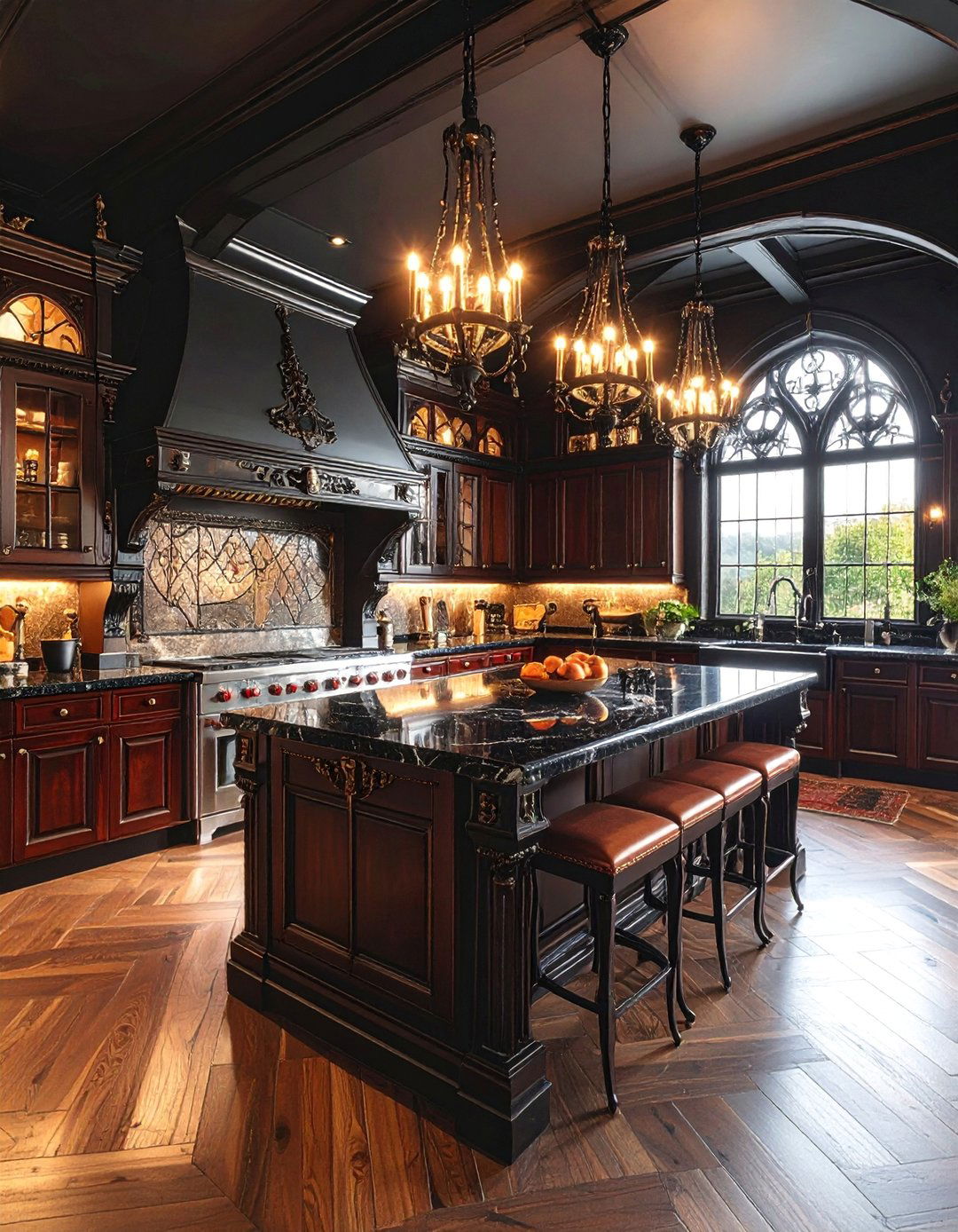 Victorian Gothic Revival Dark Wood and Marble Drama - 25 Double Island Kitchen Ideas