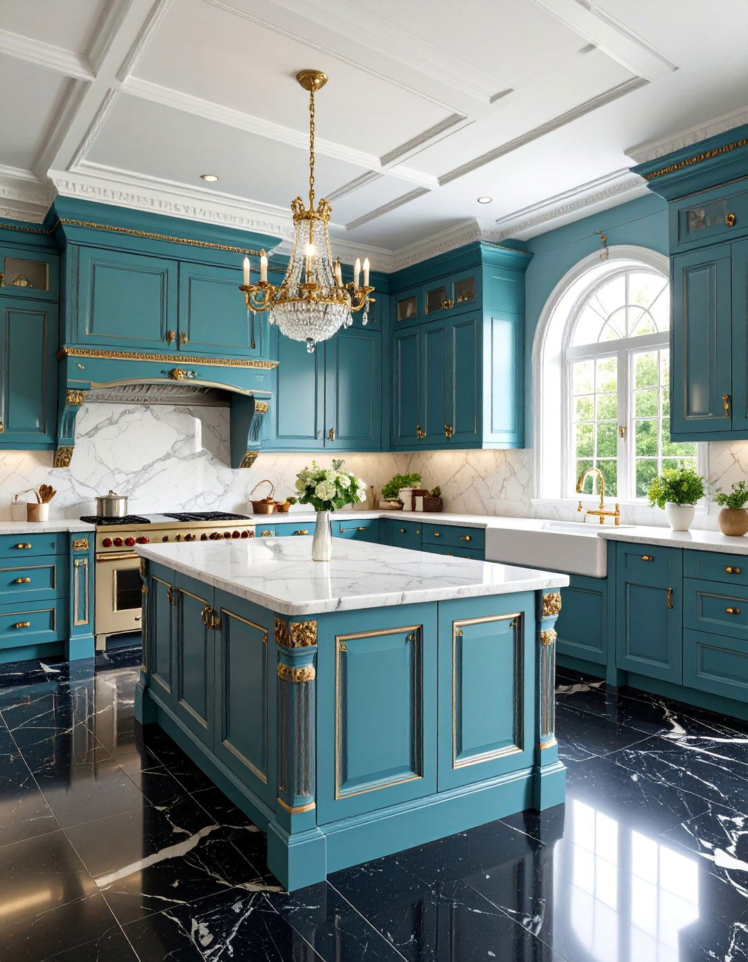 Victorian Gothic with Black Marble and Ornate Details - 25 Black Floor Kitchen Ideas