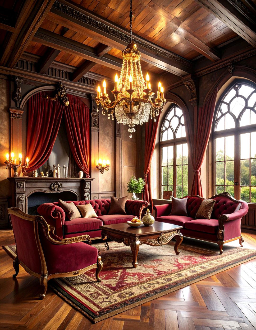 Victorian Gothic with Dark Wood Elements - 25 Living Room Vaulted Ceiling Ideas