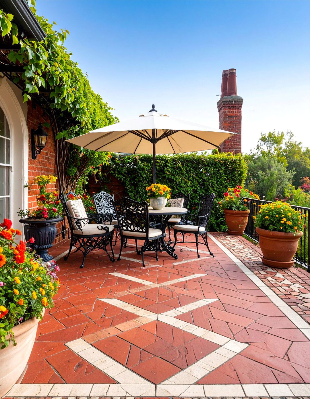 Victorian Inspired Paver Patio with Ornate Border Patterns - 25 Paver Patio Ideas