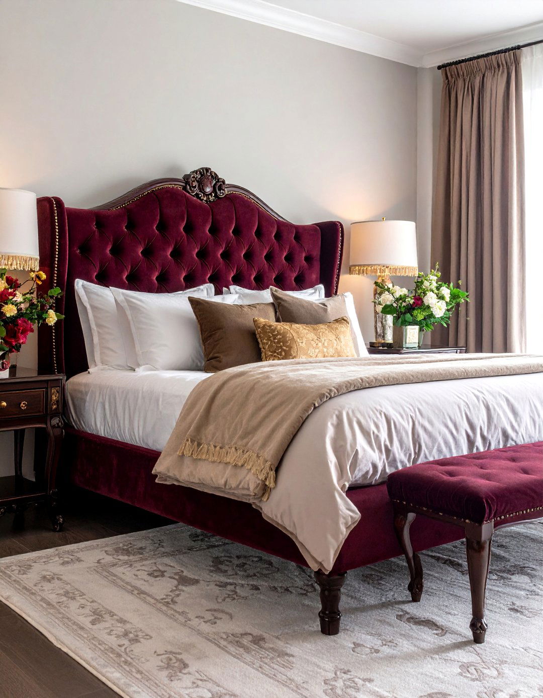 Victorian Inspired Tufted Settee Arrangement - 25 Bedroom Sitting Area Ideas