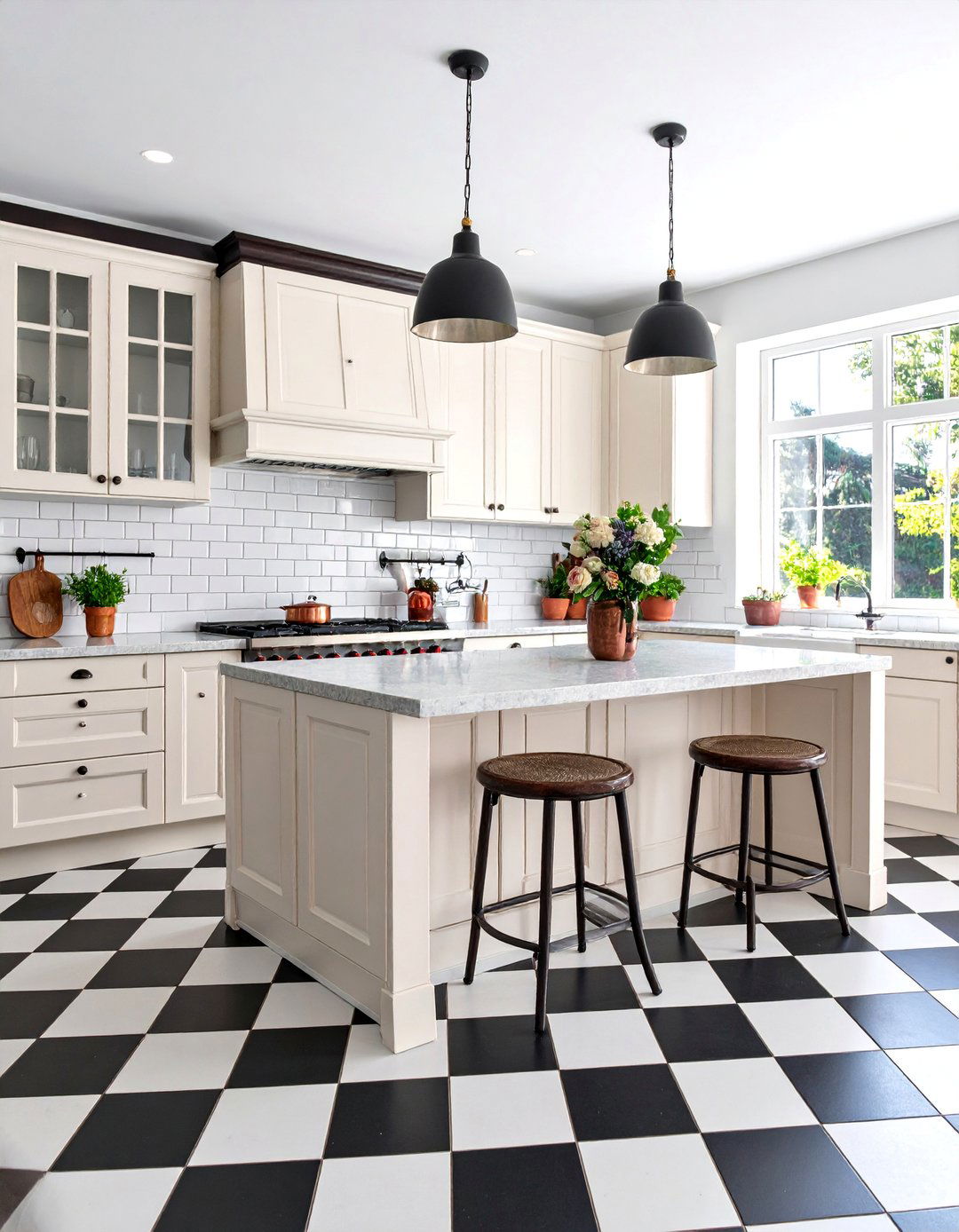 Victorian Kitchen with Checkered Floor Pattern - 25 Victorian Kitchen Ideas