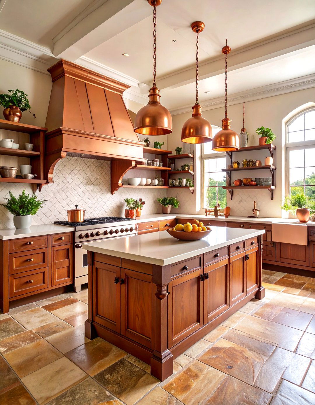 Victorian Kitchen with Copper Accents and Open Shelving - 25 Victorian Kitchen Ideas
