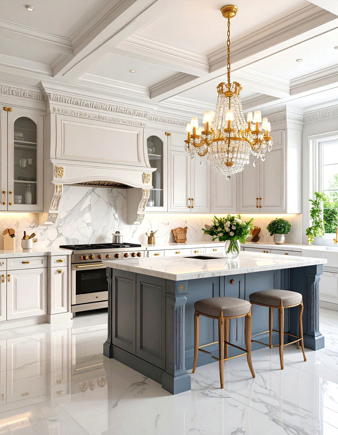 Victorian Kitchen with Crown Molding and Coffered Ceiling - 25 Victorian Kitchen Ideas