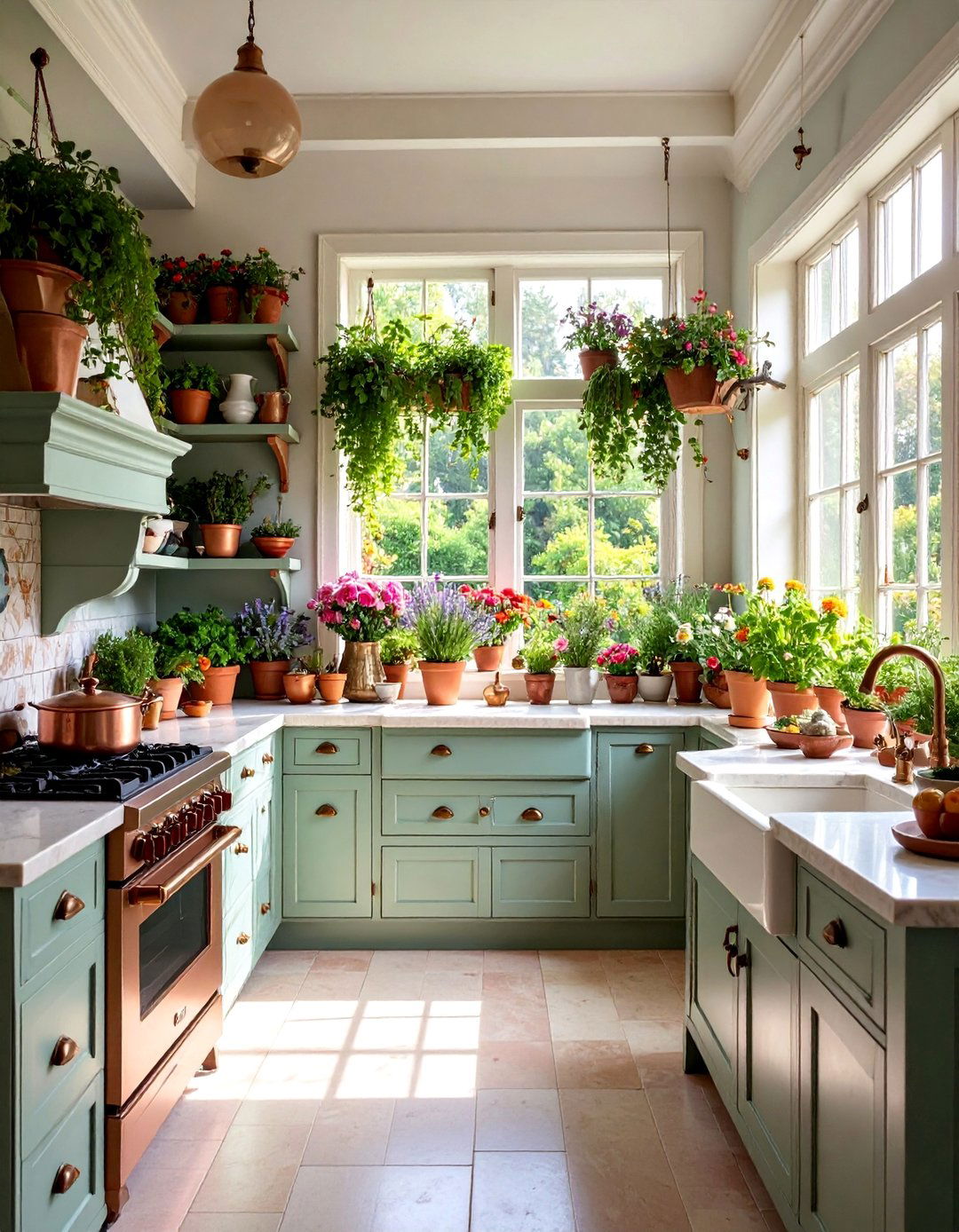 Victorian Kitchen with Garden Window Herbs - 25 Victorian Kitchen Ideas