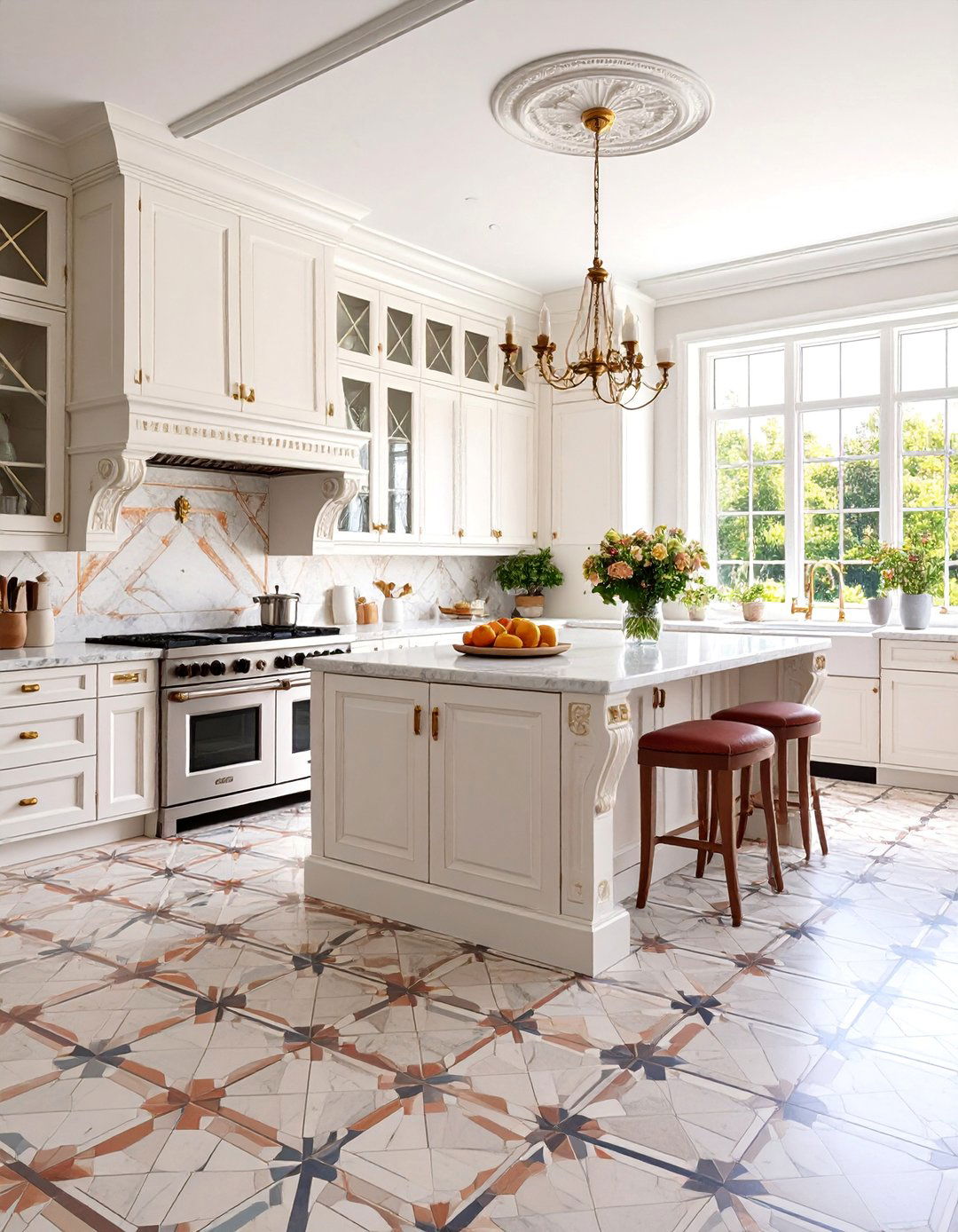 Victorian Kitchen with Mosaic Floor Pattern - 25 Victorian Kitchen Ideas