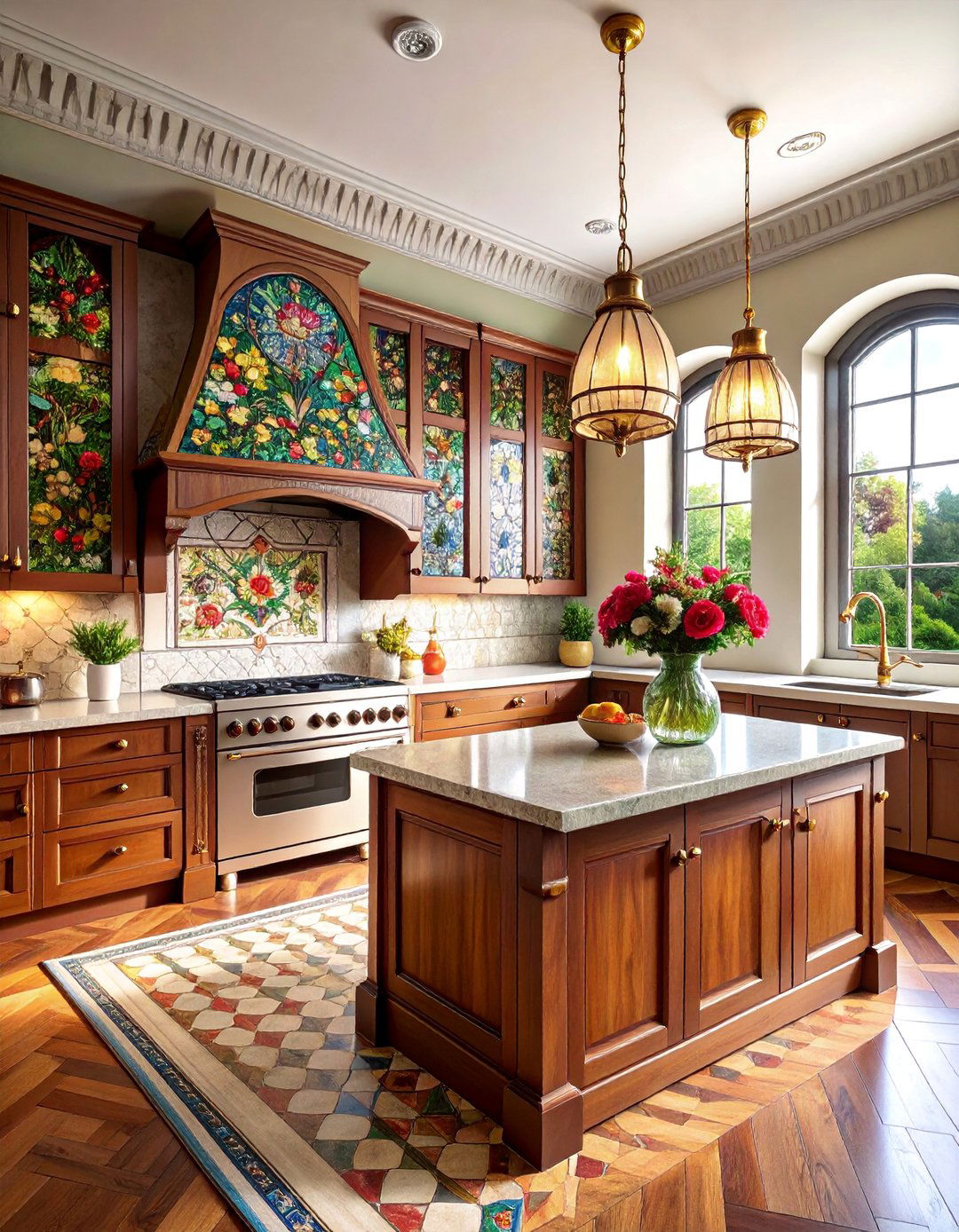 Victorian Kitchen with Stained Glass Details - 25 Victorian Kitchen Ideas