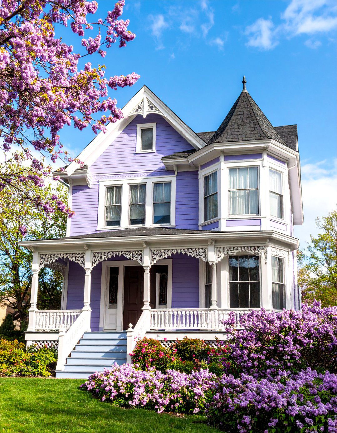 Victorian Lavender House with White Trim - 25 Purple House Exterior Ideas