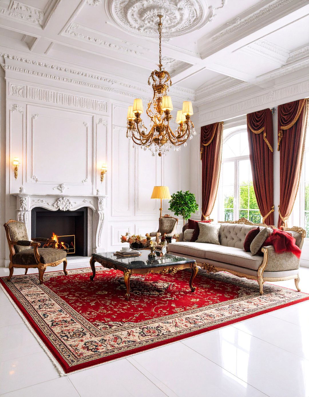 Victorian Living Room with Ornate Beam Detailing - 25 Exposed Beam Living Room Ideas
