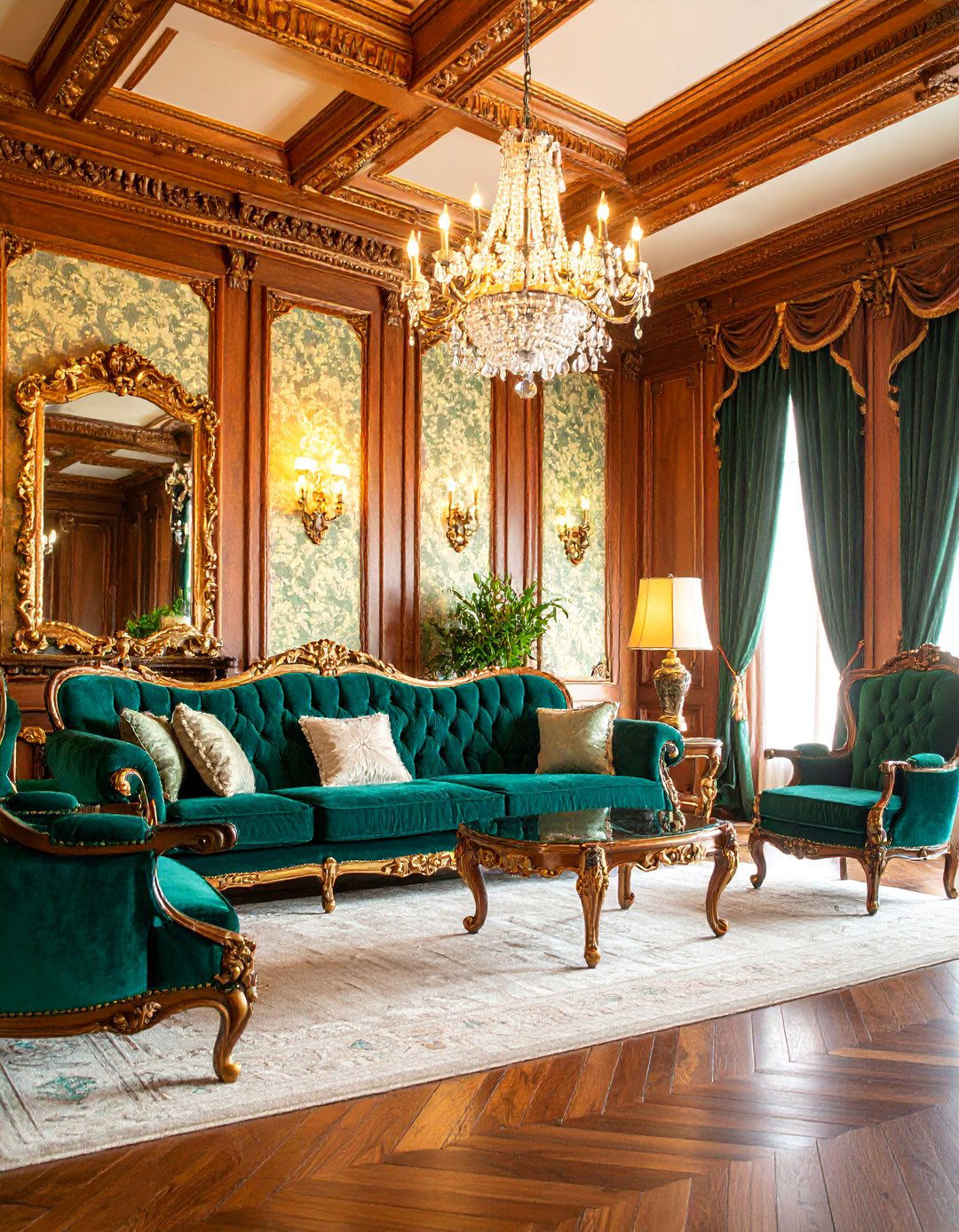 Victorian Opulence with Emerald Velvet Seating - 25 Royal Living Room Design Ideas