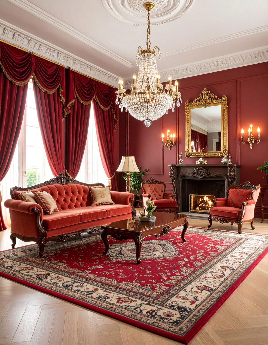 Victorian Orange Couch Living Room with Ornate Furnishings - 25 Orange Couch Living Room Ideas