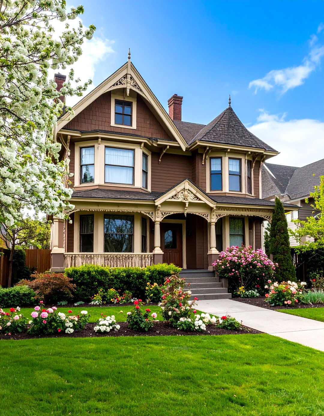 Victorian Painted Lady with Chocolate Brown and Cream Trim - 25 Chocolate Brown House Exterior Design Ideas