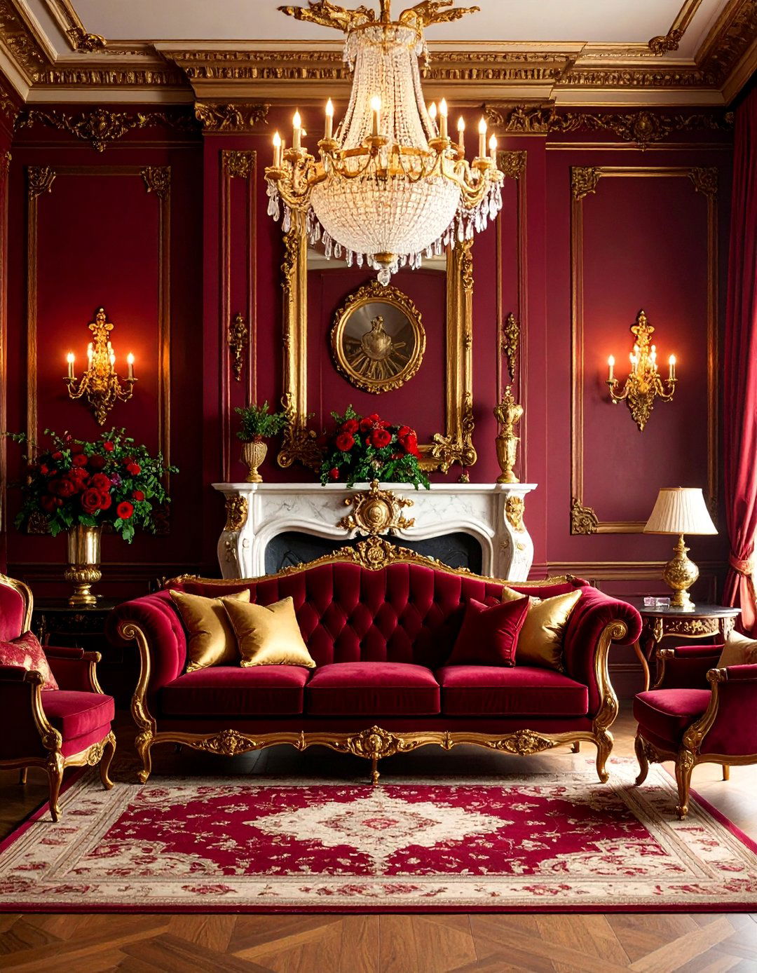 Victorian Parlor Living Room with Rich Burgundy and Gold - 25 Ralph Lauren Living Room Ideas