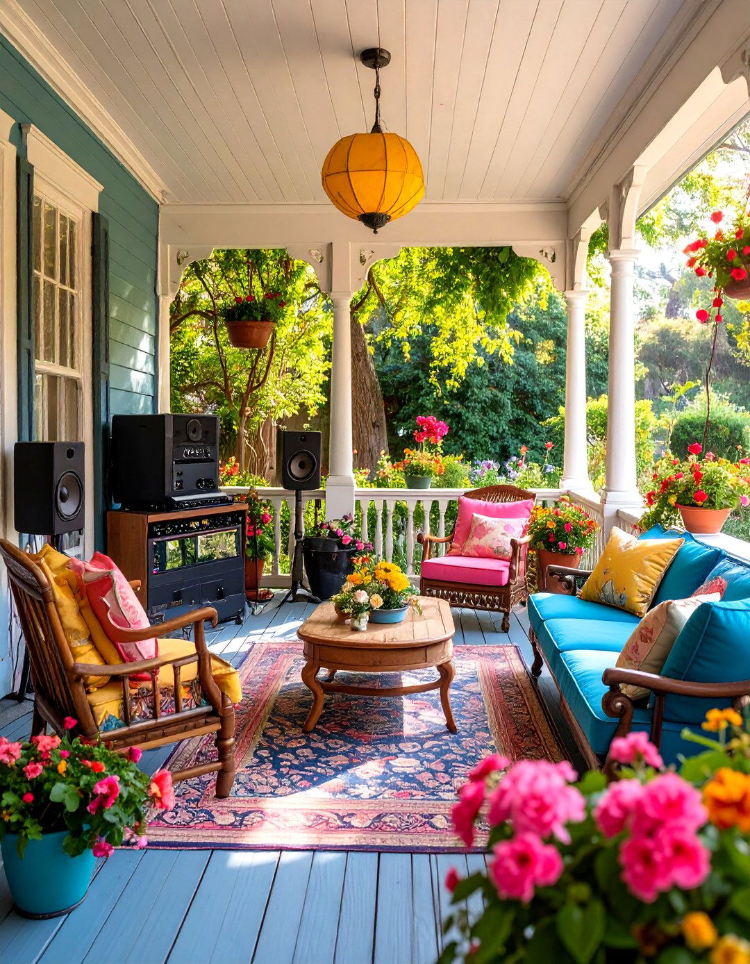 Victorian Porch with Entertainment and Music Area - 25 Victorian Porch Ideas