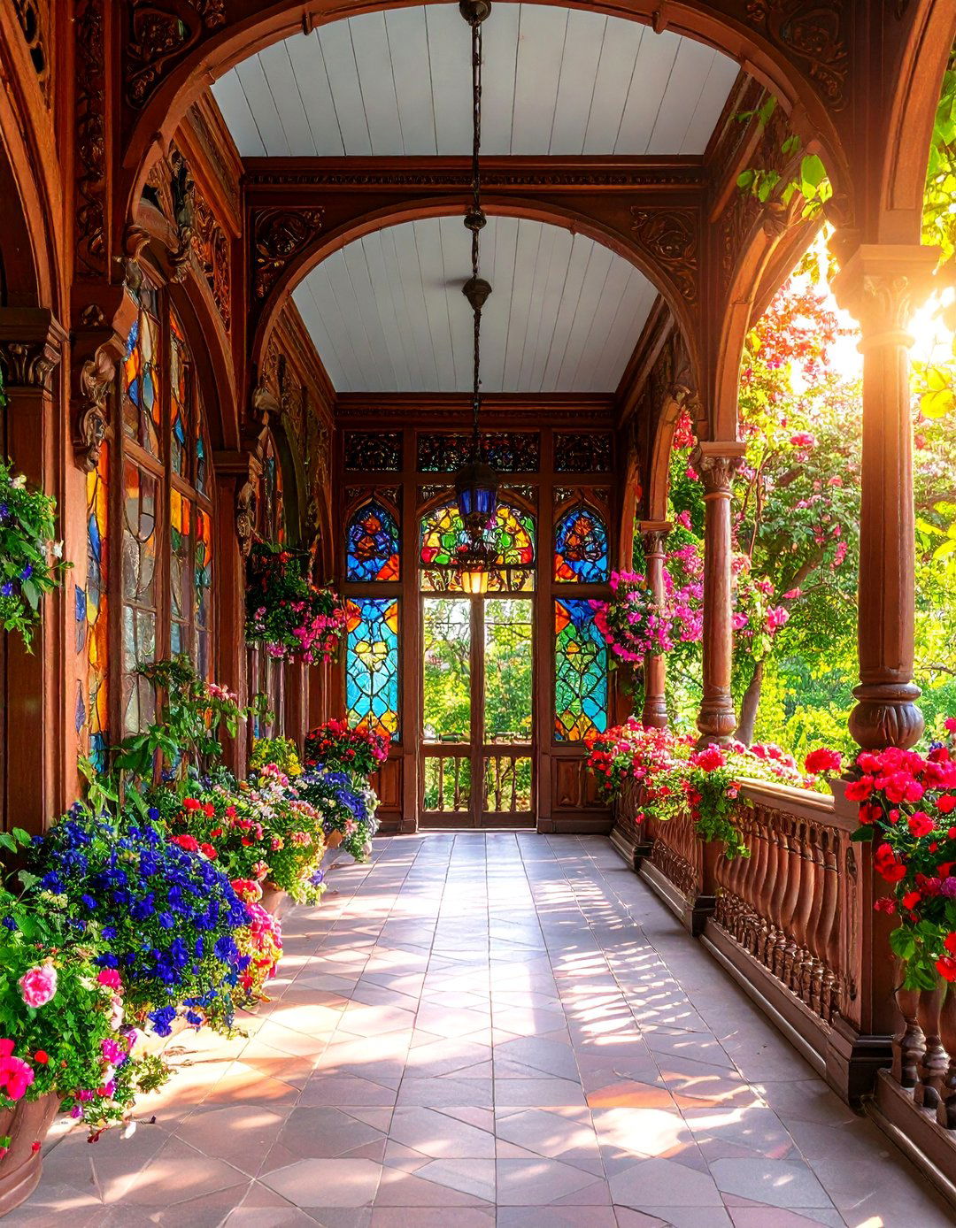 Victorian Porch with Stained Glass Windows and Panels - 25 Victorian Porch Ideas