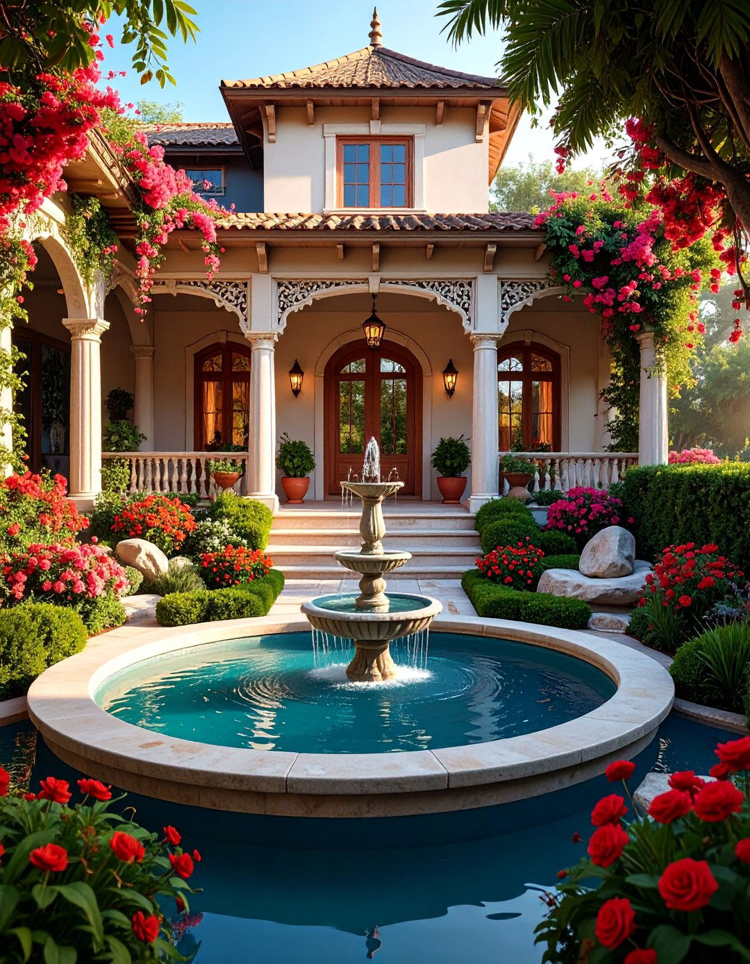 Victorian Porch with Water Feature and Garden Integration - 25 Victorian Porch Ideas