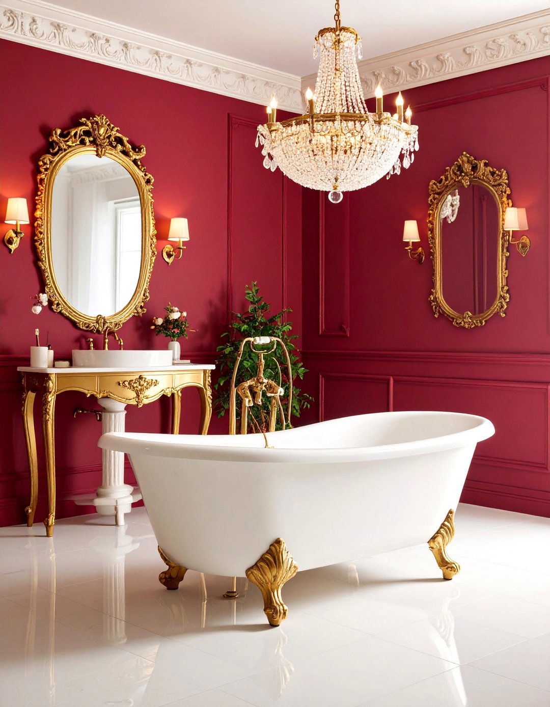 Victorian Red Bathroom with Ornate Details - 25 Red Bathroom Ideas