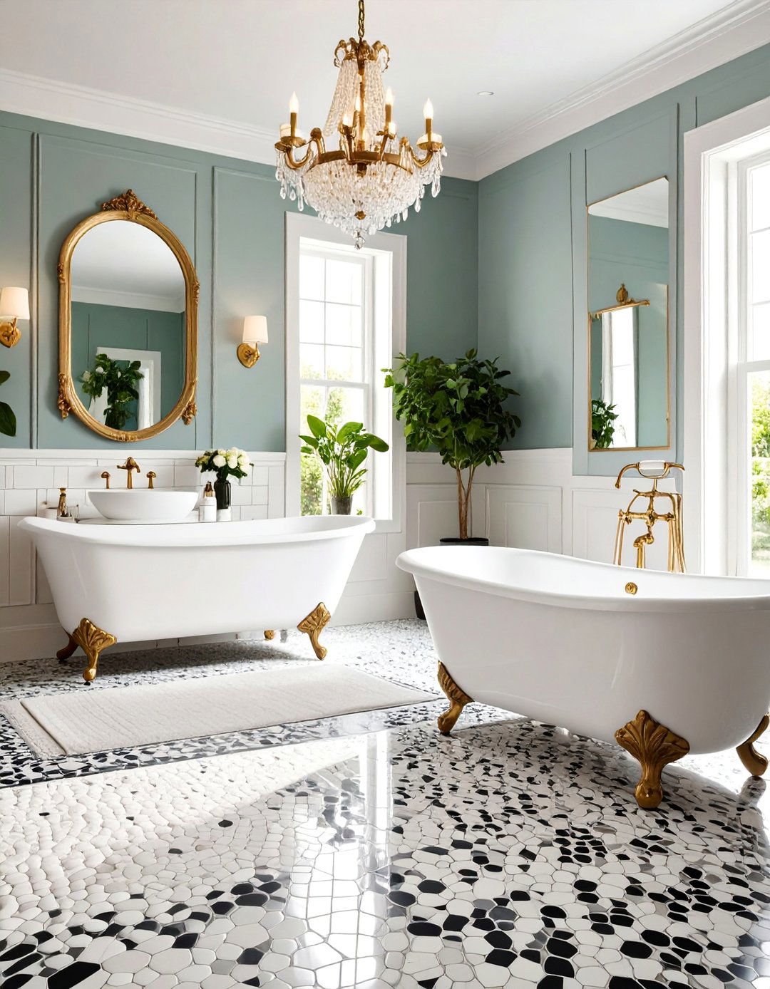 Victorian Revival with Penny Round Pebble Mosaic - 25 Pebble Tile Bathroom Ideas