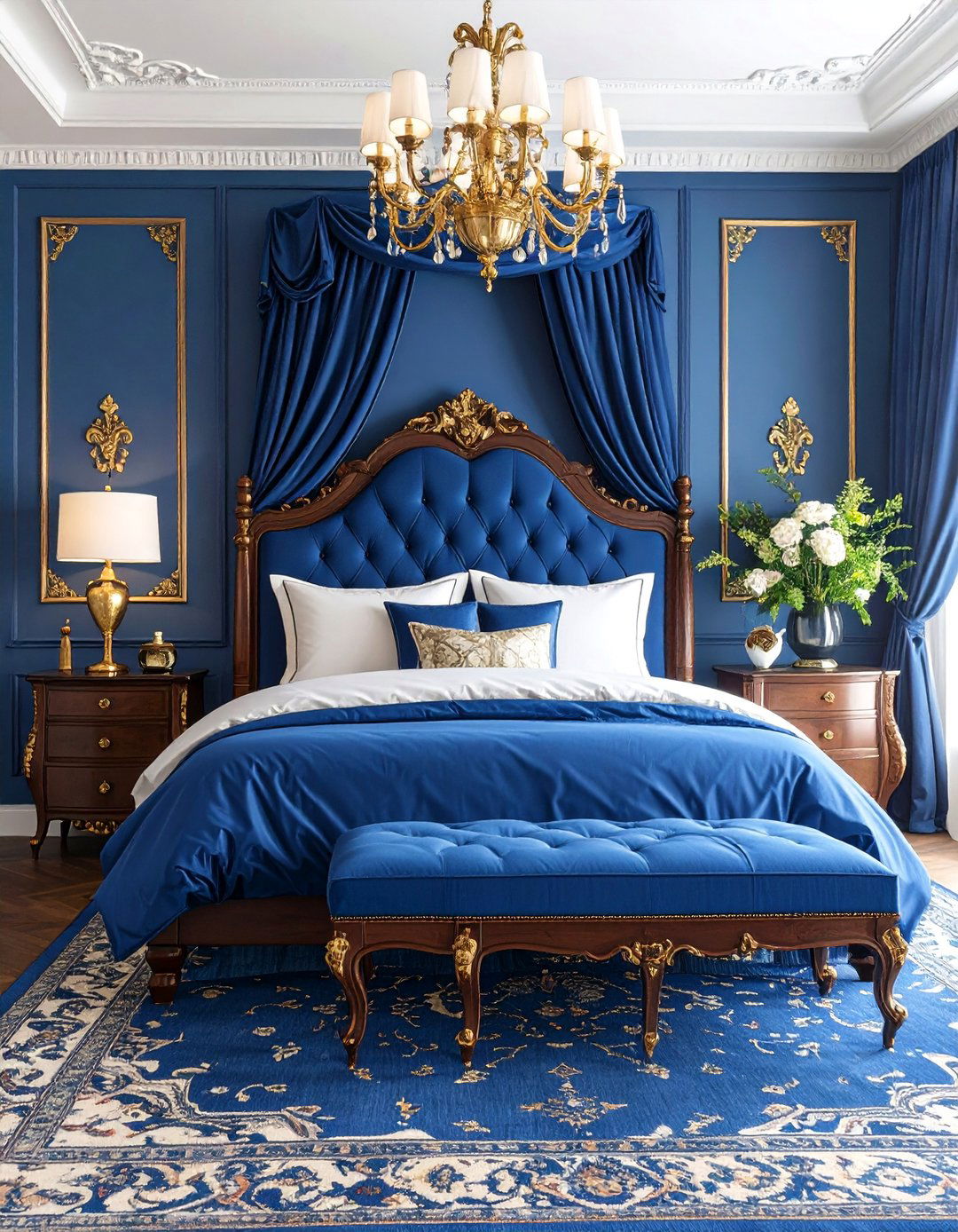 Victorian Royal Blue Bedroom with Gold Accents - 25 Victorian Bedroom Ideas