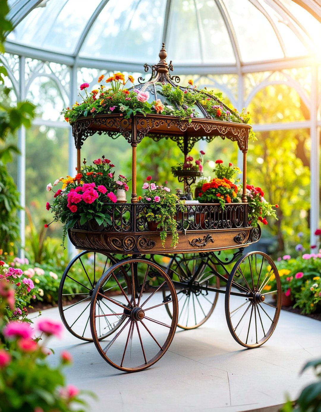 Victorian Style Fairy Conservatory Cart - 25 Fairy Garden Container Ideas