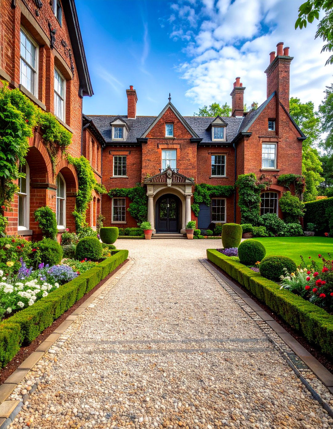 Victorian Style Gravel Driveway with Ornate Brick Borders - 25 Gravel Driveway Ideas