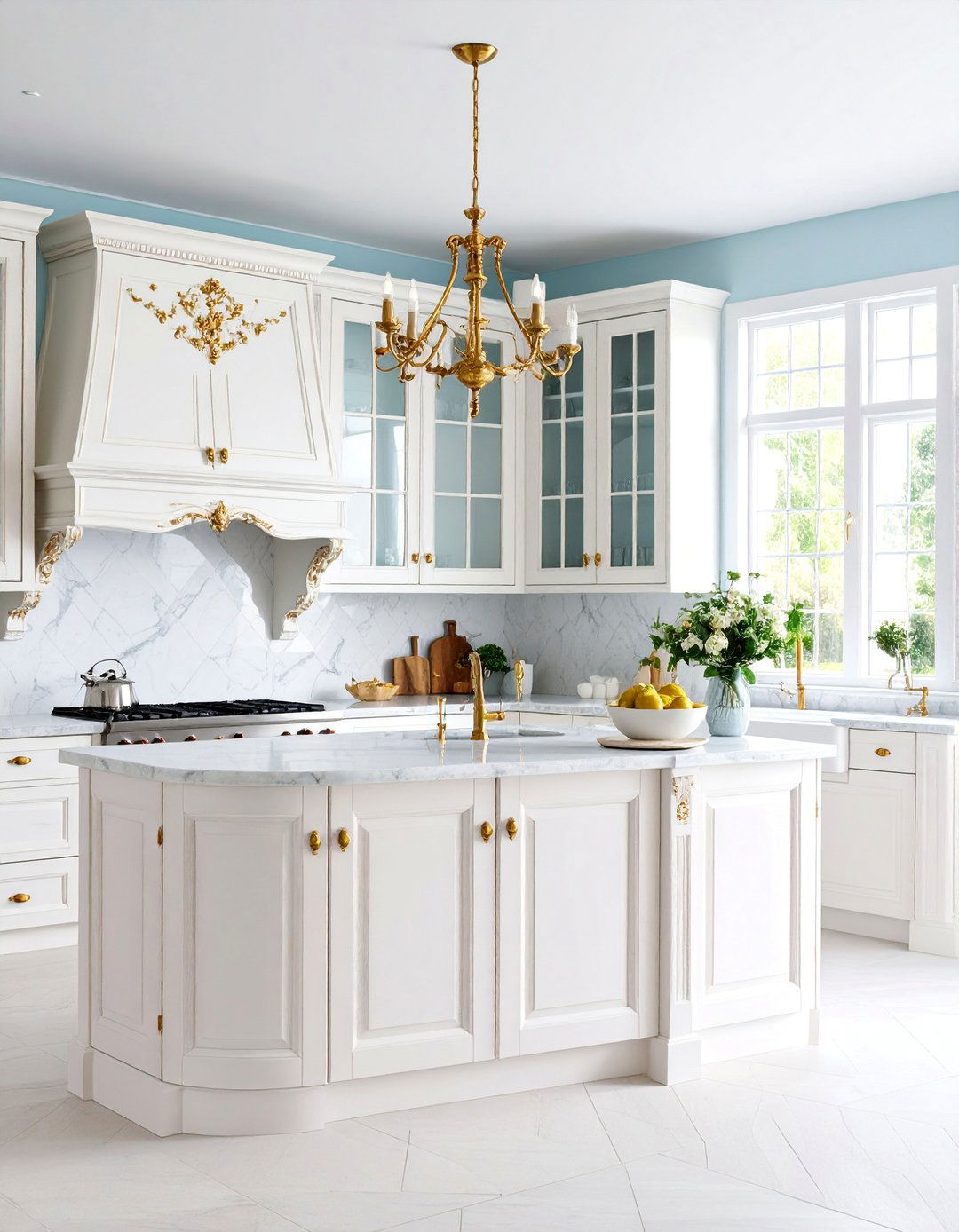 Victorian Style White Cabinets with Ornate Antique Brass Hardware - 25 White Kitchen Cabinets With Gold Hardwar
