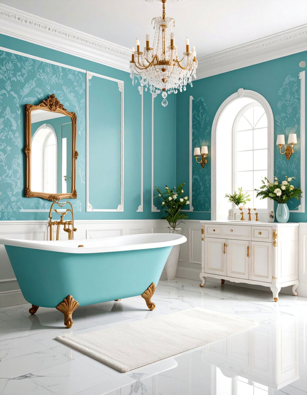 Victorian Teal Pattern Bathroom - 25 Teal Bathroom Ideas