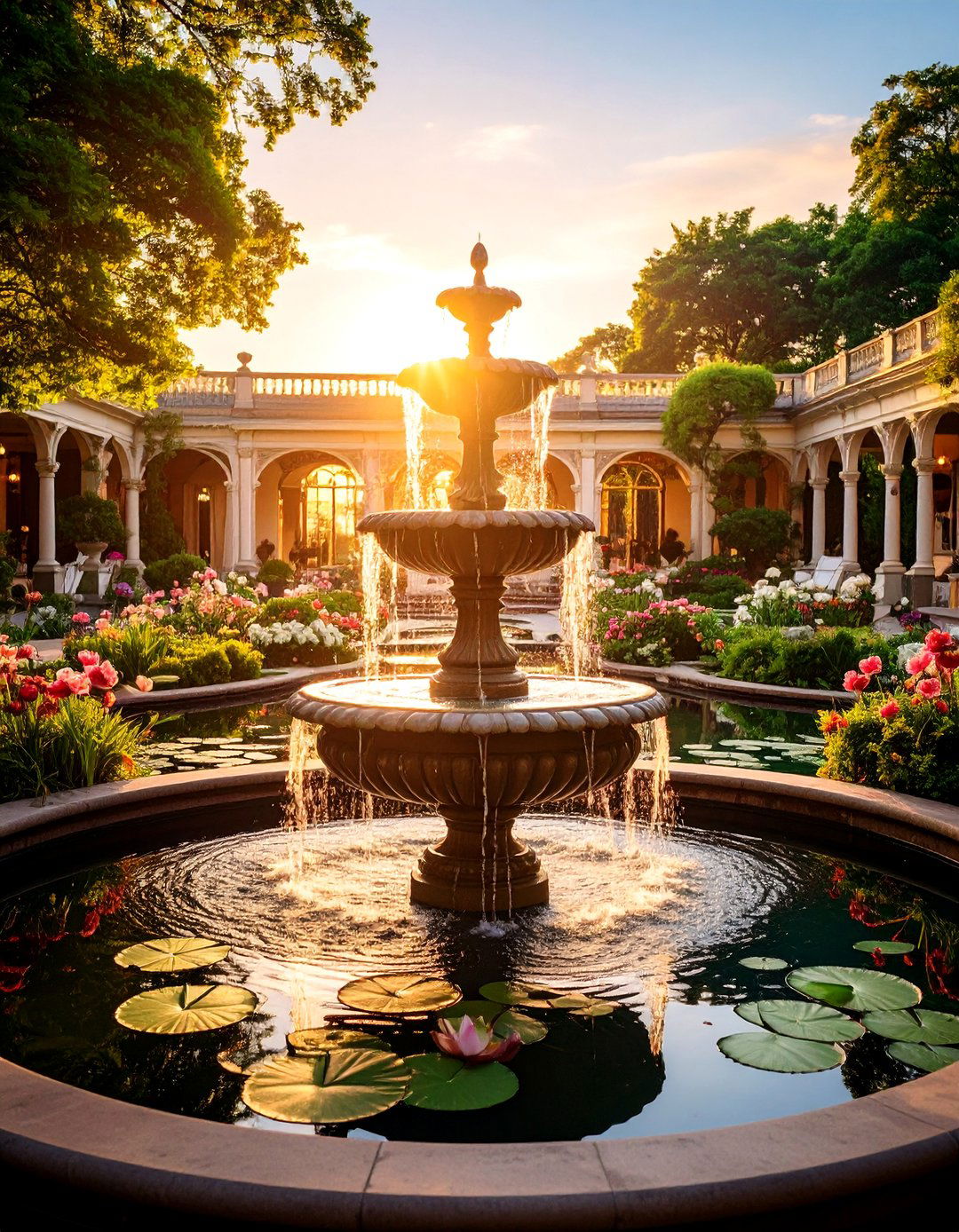 Victorian Water Garden with Fountain - 25 Victorian Front Garden Ideas