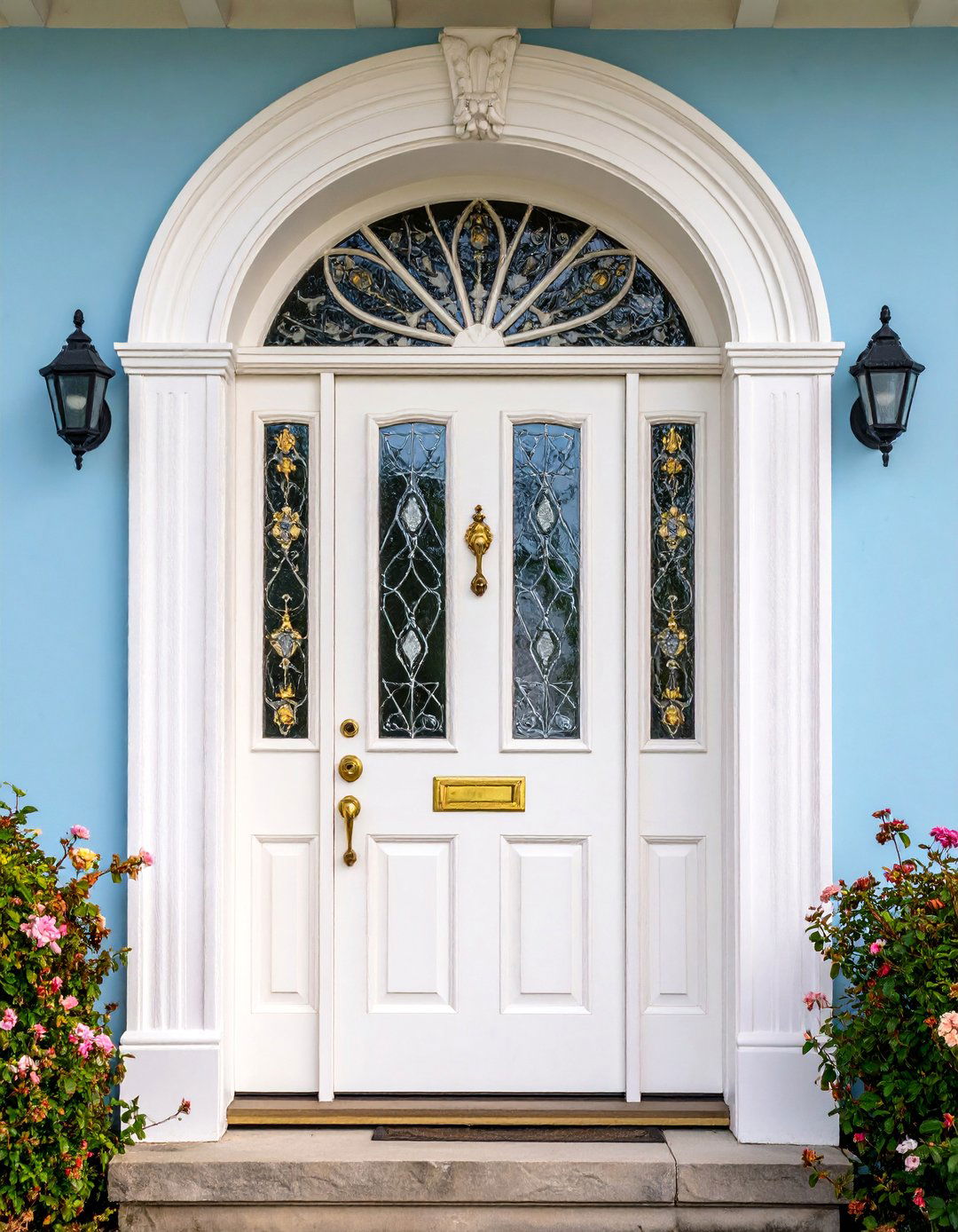 Victorian White Front Door with Decorative Glass Panels - 25 White Front Door Ideas