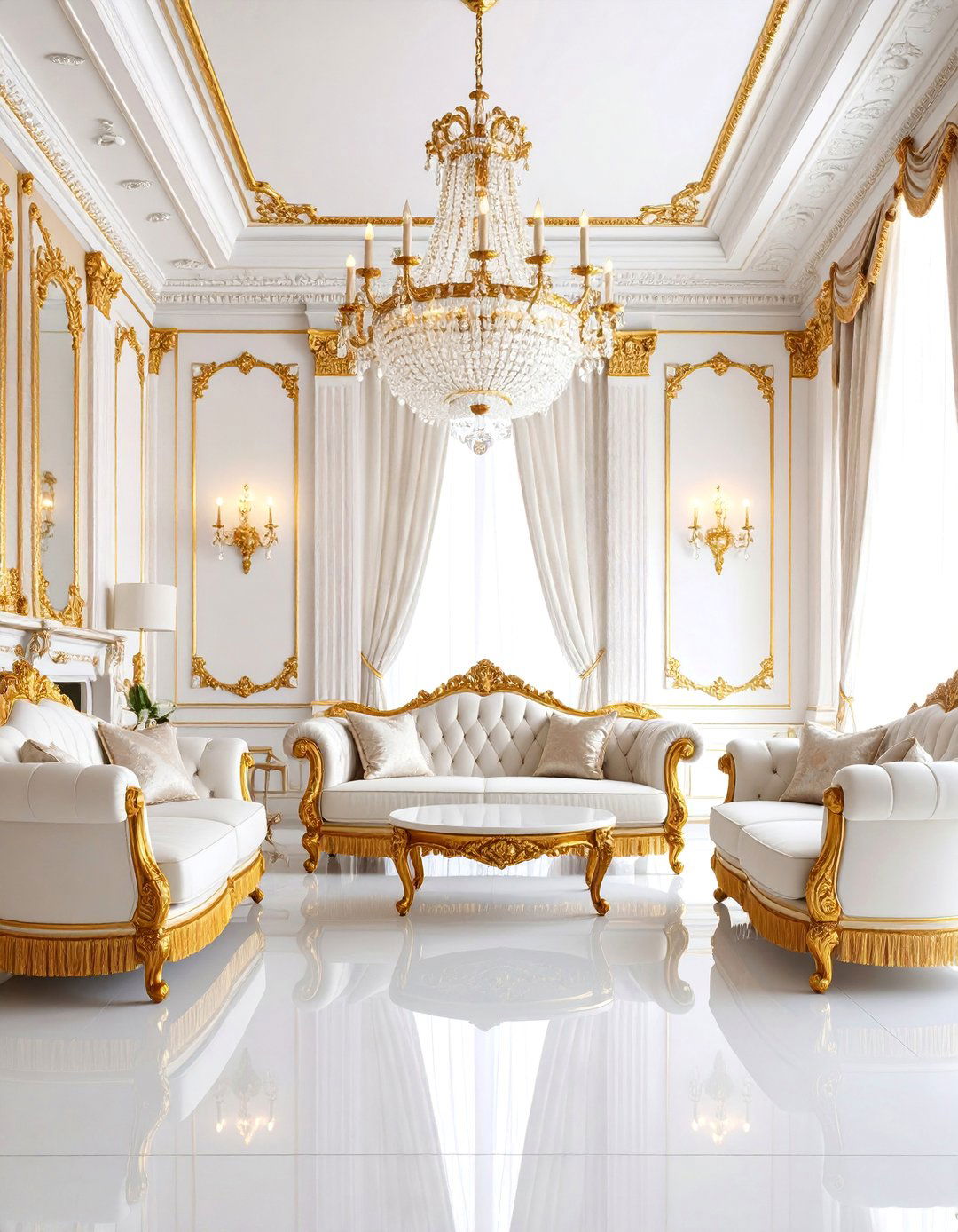 Victorian White and Gold Living Room - 25 White and Gold Living Room Ideas