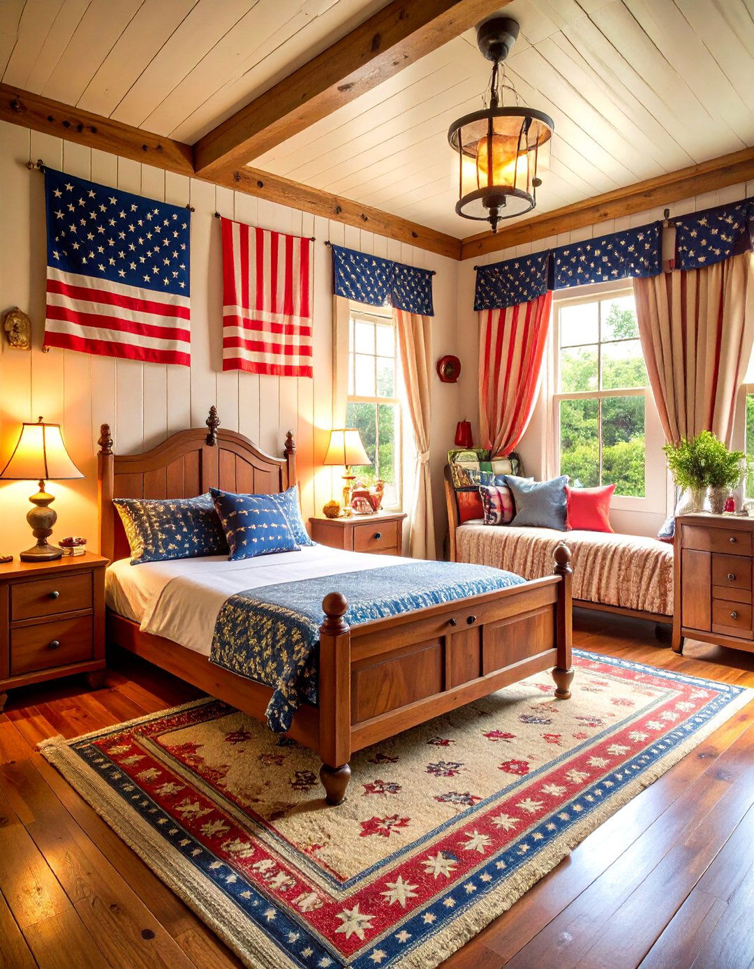 Vintage American Twin Bedroom with Stars and Stripes - 25 Twin Bedroom Ideas