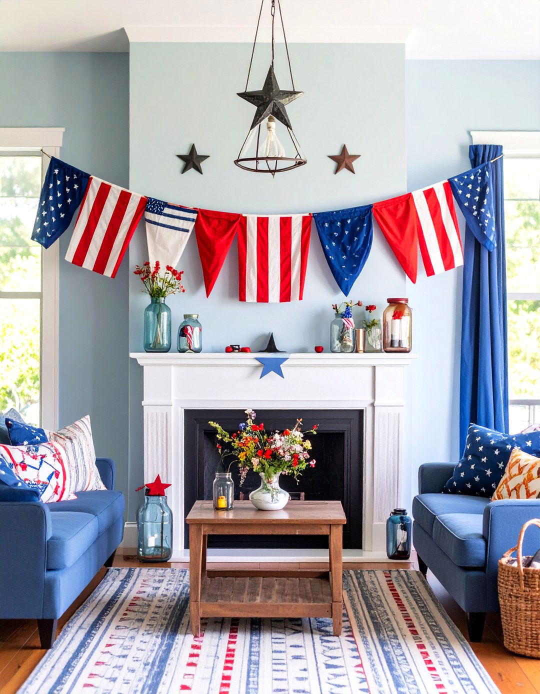 Vintage Americana Flag and Patriotic Garland - 25 Mantel Garland Ideas