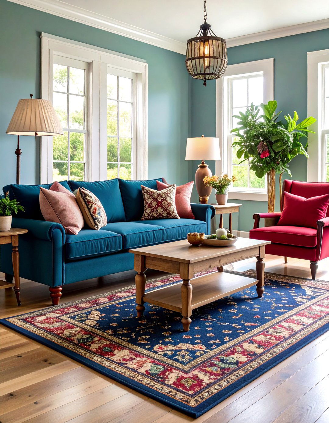 Vintage Americana Living Room with Braided Colonial Rug - 25 Living Room Rug Ideas